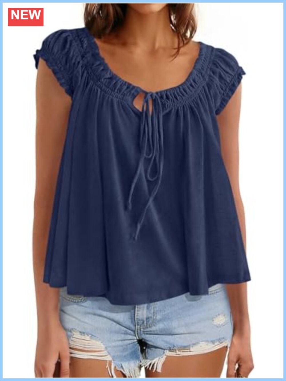Womens Summer Babydoll Peplum Top Cap Ruffle Sleeve Blouse